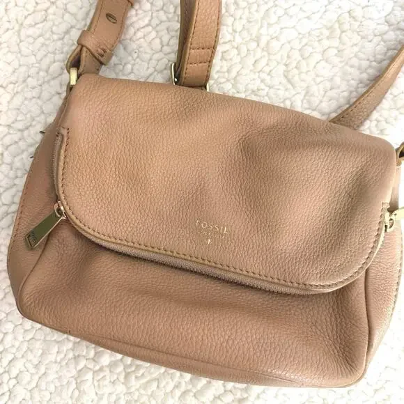 Fossil Leather Preston Small Flap Crossbody Handbag Tan Latte Khaki - Picture 4 of 9